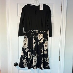 Chic Black Floral Long Sleeve Dress
